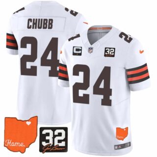 Men's Cleveland Browns #32 Jim Brown Memorial & Home Patch Vapor Limited Jersey All Stitched Nick Chubb