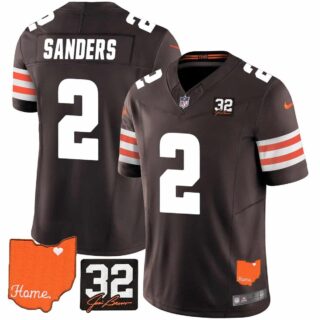 Men's Cleveland Browns #32 Jim Brown Memorial & Home Patch Vapor Limited Jersey All Stitched Shedeur Sanders #2
