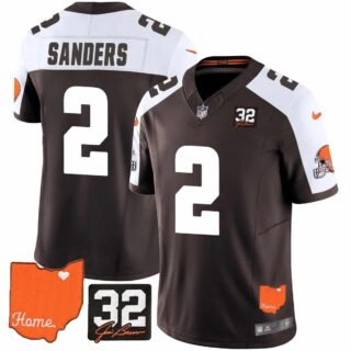 Men's Cleveland Browns #32 Jim Brown Memorial & Home Patch Vapor Limited Jersey All Stitched Shedeur Sanders