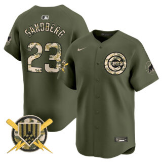 Men's Chicago Cubs #23 Ryne Sandberg Green Armed Forces Day Vapor Limited Stitched Baseball Jersey