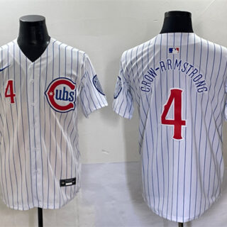 Men's Chicago Cubs #4 Pete Crow-Armstrong White Pinstripe 2nd Alternate Limited Stitched Baseball Jersey