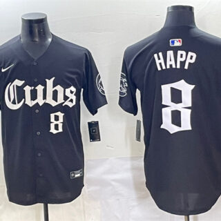 Men's Chicago Cubs #8 Ian Happ Black 'Gothic North Side Edition' Vapor Premier Limited Stitched Baseball Jersey