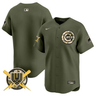 Men's Chicago Cubs Blank Green Armed Forces Day Vapor Limited Stitched Baseball Jersey