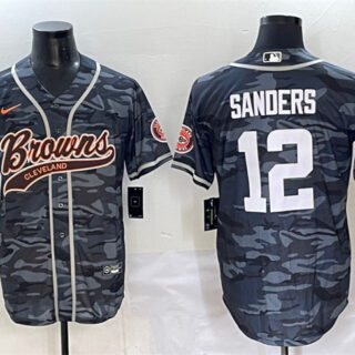 Men's Cleveland Browns #12 Shedeur Sanders Grey Camo With Patch Cool Base Stitched Baseball Jersey
