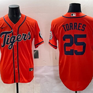 Men's Detroit Tigers #25 Gleyber Torres Orange With Patch Vapor Premier Limited Stitched Baseball Jersey