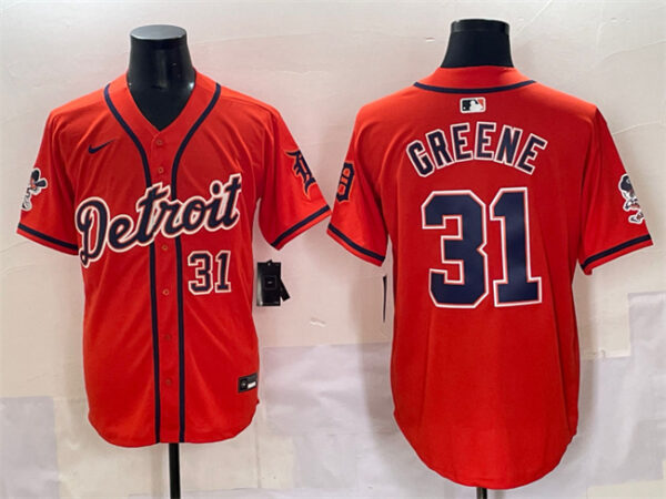 Men's Detroit Tigers #31 Riley Greene Orange With Patch Vapor Premier Limited Stitched Baseball Jersey