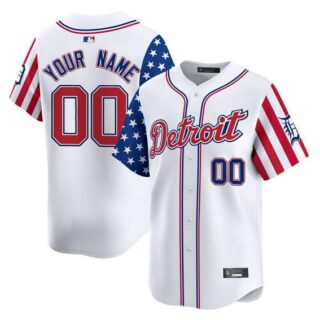 Men's Detroit Tigers ACTIVE PLAYER Custom White 2025 Independence Day Vapor Premier Limited Stitched Baseball Jersey