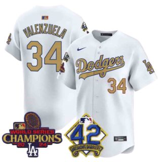 Men's Dodgers 2024 World Series Champions & Jackie Robinson Patch Vapor Premier Limited Jersey All Stitched
