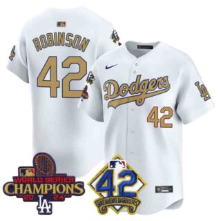 Men's Dodgers 2024 World Series Champions & Jackie Robinson Patch Vapor Premier Limited Jersey All Stitched Jackie Robinson