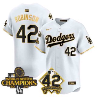 Men's Dodgers 2024 World Series Champions & Jackie Robinson Patch Vapor Premier Limited Jersey All Stitched Jackie Robinson #42