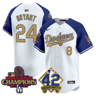 Men's Dodgers 2024 World Series Champions & Jackie Robinson Patch Vapor Premier Limited Jersey All Stitched Kobe Bryant #24