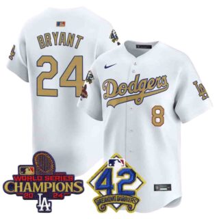 Men's Dodgers 2024 World Series Champions & Jackie Robinson Patch Vapor Premier Limited Jersey All Stitched Kobe Bryant