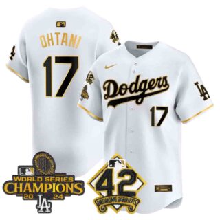 Men's Dodgers 2024 World Series Champions & Jackie Robinson Patch Vapor Premier Limited Jersey All Stitched Shohei Ohtani #17