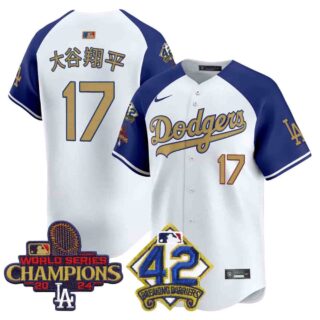 Men's Dodgers 2024 World Series Champions & Jackie Robinson Patch Vapor Premier Limited Jersey All Stitched Shohei Ohtani (Kanji) #17