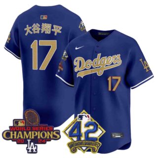 Men's Dodgers 2024 World Series Champions & Jackie Robinson Patch Vapor Premier Limited Jersey All Stitched Shohei Ohtani (Kanji) #17