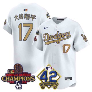 Men's Dodgers 2024 World Series Champions & Jackie Robinson Patch Vapor Premier Limited Jersey All Stitched Shohei Ohtani (Kanji)