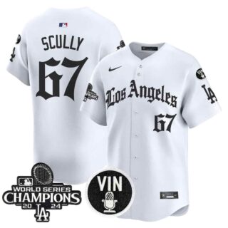 Men's Dodgers 2025 LA Gothic Style Vapor Premier Limited Jersey All Stitched Vin Scully #67