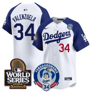 Men's Dodgers Fernando Valenzuela & 2024 World Series Patch Vapor Premier Limited Jersey V3 All Stitched Fernando Valenzuela