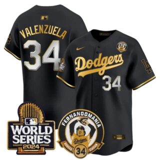 Men's Dodgers Fernando Valenzuela & 2024 World Series Patch Vapor Premier Limited Jersey V3 All Stitched Fernando Valenzuela #34