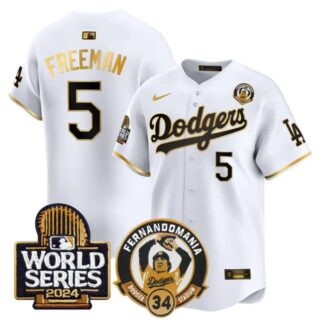 Men's Dodgers Fernando Valenzuela & 2024 World Series Patch Vapor Premier Limited Jersey V3 All Stitched Freddie Freeman #5