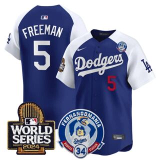 Men's Dodgers Fernando Valenzuela & 2024 World Series Patch Vapor Premier Limited Jersey V3 All Stitched Freddie Freeman