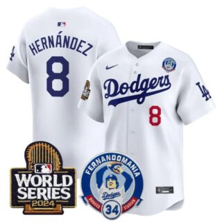 Men's Dodgers Fernando Valenzuela & 2024 World Series Patch Vapor Premier Limited Jersey V3 All Stitched Kike Hernandez #8