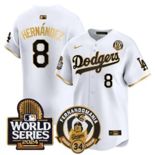 Men's Dodgers Fernando Valenzuela & 2024 World Series Patch Vapor Premier Limited Jersey V3 All Stitched Kike Hernandez #8