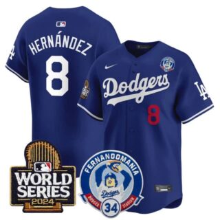 Men's Dodgers Fernando Valenzuela & 2024 World Series Patch Vapor Premier Limited Jersey V3 All Stitched Kike Hernandez #8