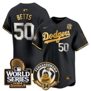 Men's Dodgers Fernando Valenzuela & 2024 World Series Patch Vapor Premier Limited Jersey V3 All Stitched Mookie Betts