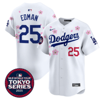 Men's Dodgers Tokyo Series 2025 Vapor Premier Limited Jersey Stitched WHITE Tommy Edman #25