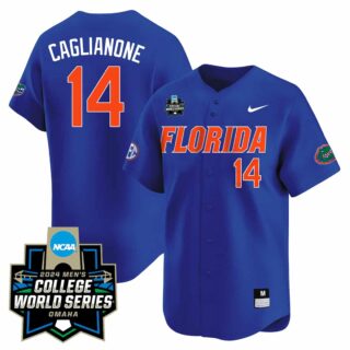 Men's Florida Gators #14 Caglianone 2324 Jersey 2024 College World Series Patch All Stitched Florida Blue