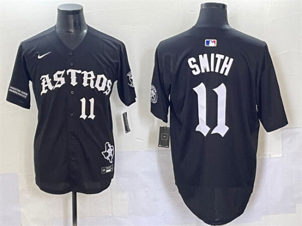 Men's Houston Astros #11 Cam Smith Black Gothic 'Houston Born Barrio Raised' Limited Stitched Baseball Jersey