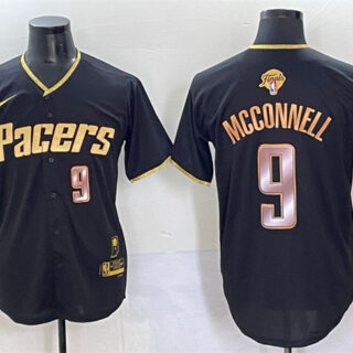 Men's Indiana Pacers #9 T.J. McConnell Black Gold 2025 Finals Vapor Stitched Baseball Jersey