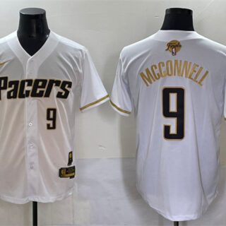 Men's Indiana Pacers #9 T.J. McConnell White Gold 2025 Finals Vapor Stitched Baseball Jersey