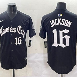 Men's Kansas City Royals #16 Bo Jackson Black 'Gothic Crown Edition' Vapor Premier Limited Stitched Baseball Jersey