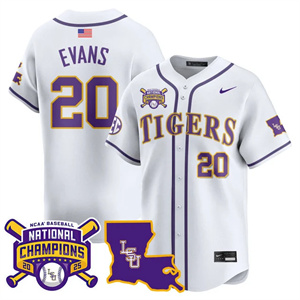 Men's LSU Tigers #20 Casan Evans 2025 World Series Champions Limited Jersey All Stitched