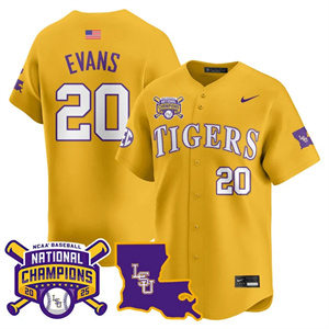 Men's LSU Tigers #20 Casan Evans 2025 World Series Champions Limited Jersey All Stitched