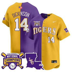 Men's LSU Tigers #14 Daniel Dickinson 2025 World Series Champions Limited Jersey All Stitched