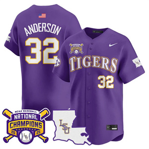 Men's LSU Tigers #32 Kade Anderson 2025 World Series Champions Limited Jersey All Stitched