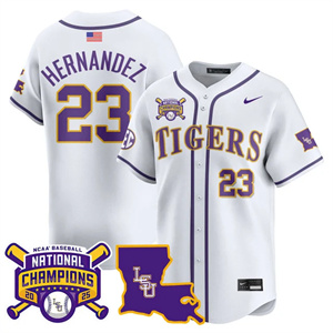 Men's LSU Tigers #23 Luis Hernandez 2025 World Series Champions Limited Jersey All Stitched