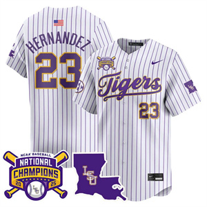 Men's LSU Tigers #23 Luis Hernandez 2025 World Series Champions Limited Jersey All Stitched