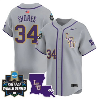 Men's LSU Tigers #34 Chase Shores 2025 World Series Vapor Premier Limited Jersey All Stitched