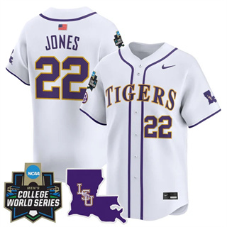 Men's LSU Tigers #22 Jared Jones 2025 World Series Vapor Premier Limited Jersey All Stitched