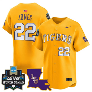 Men's LSU Tigers #22 Jared Jones 2025 World Series Vapor Premier Limited Jersey All Stitched