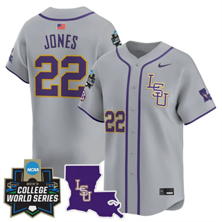 Men's LSU Tigers #22 Jared Jones 2025 World Series Vapor Premier Limited Jersey All Stitched
