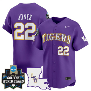 Men's LSU Tigers #22 Jared Jones 2025 World Series Vapor Premier Limited Jersey All Stitched