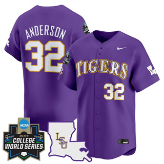 Men's LSU Tigers #32 Kade Anderson 2025 World Series Vapor Premier Limited Jersey All Stitched