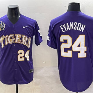 Men's LSU Tigers #24 Anthony Eyanson Purple 2025 World Series & SEC Patch Stitched Baseball Jersey