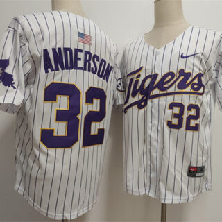 Men's LSU Tigers #32 Kade Anderson White 2025 Stitched Baseball Jersey