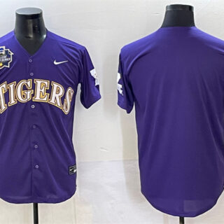 Men's LSU Tigers Blank Purple 2025 World Series & SEC Patch Stitched Baseball Jersey
